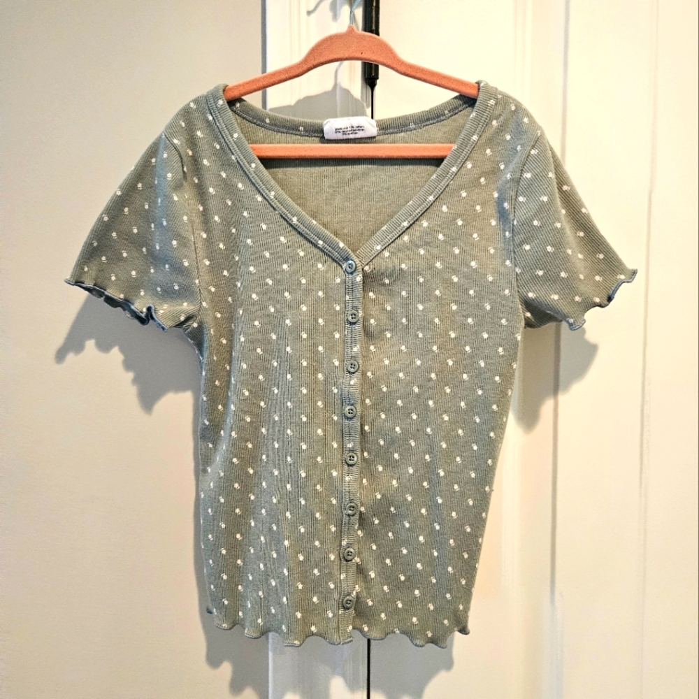 Gap Kids Girls V-neck Ribbed Button Shirt